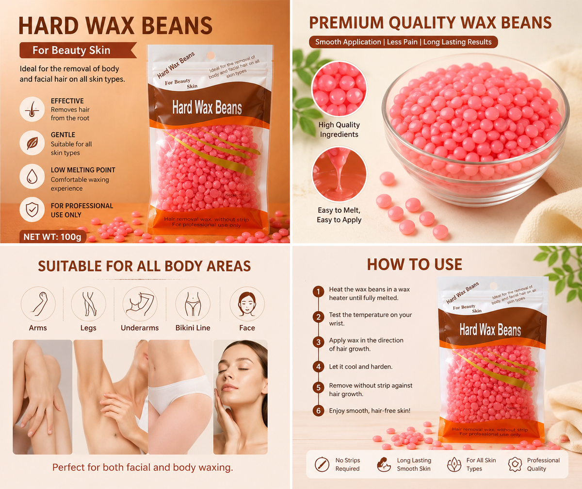Imported Premium Hard Wax Beans 100g | Stripless Hair Removal Wax | Face, Arms, Legs & Bikini Waxing | All Skin Types