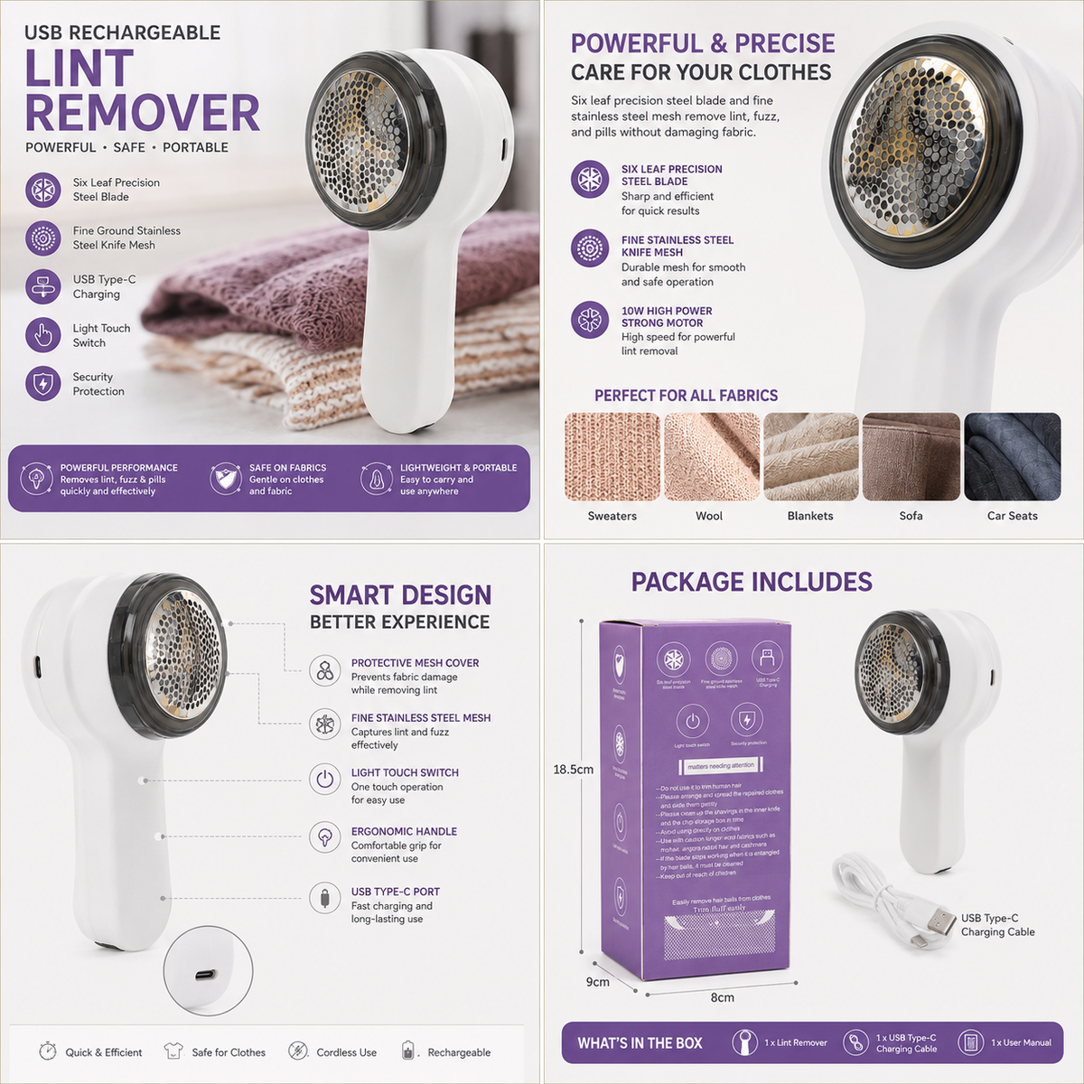 USB Rechargeable Lint Remover | Electric Fabric Shaver | Clothes Fuzz Remover.