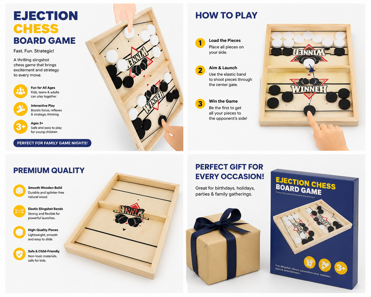 Ejection Chess Board Game – Fast Sling Puck Wooden Family Table Game.