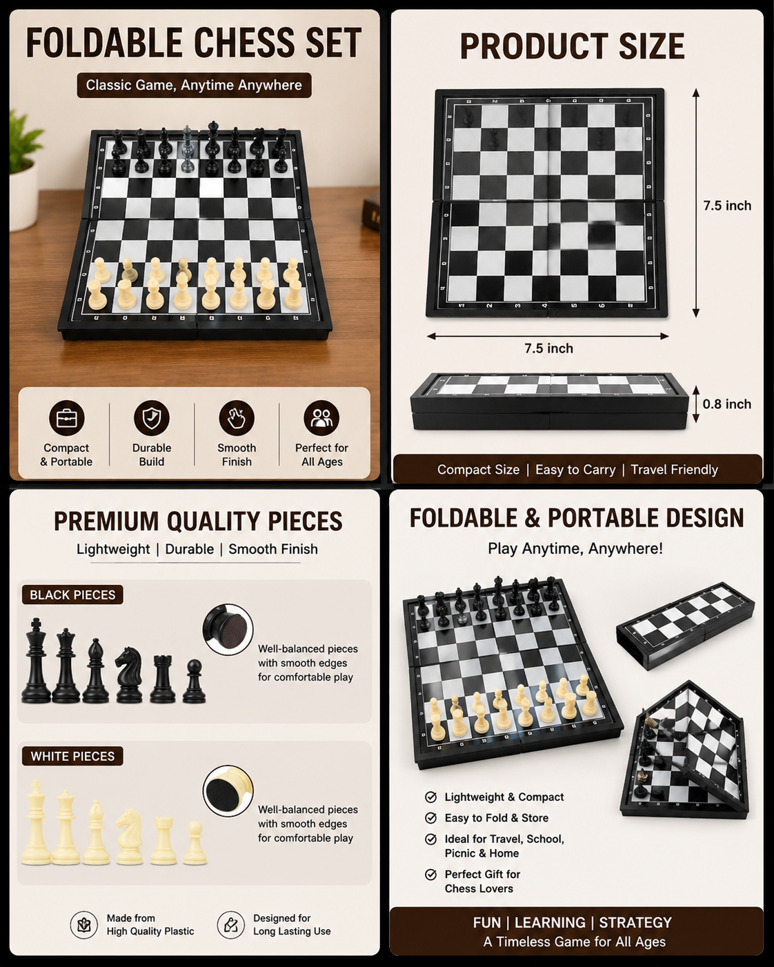 Portable Travel Chess Board Game for Kids & Adults.