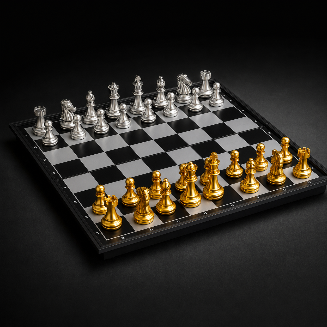 Premium Magnetic Chess Set – Gold & Silver Metallic Pieces | 14" x 14" inch Folding Board.