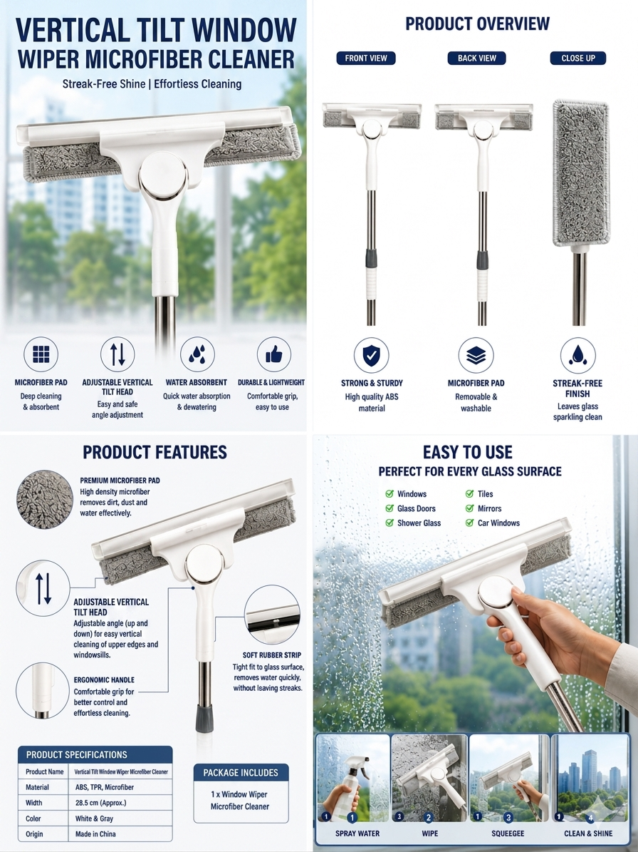 2-in-1 Telescopic Window Wiper & Microfiber Cleaner