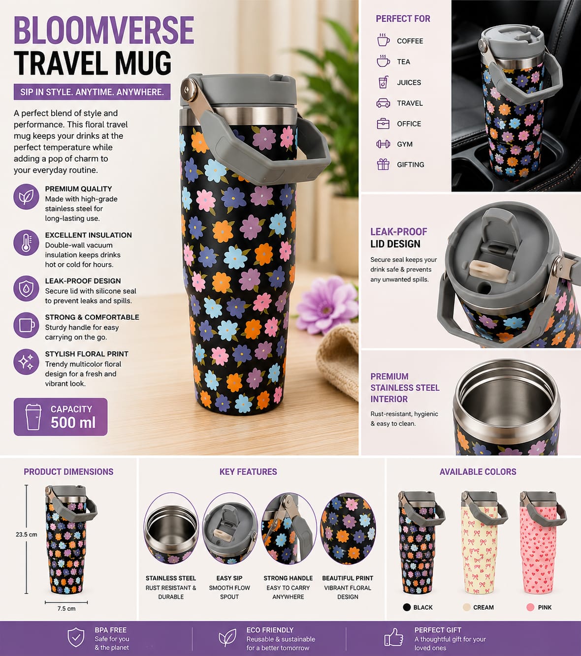 BloomPrint Tumbler – 1000ml