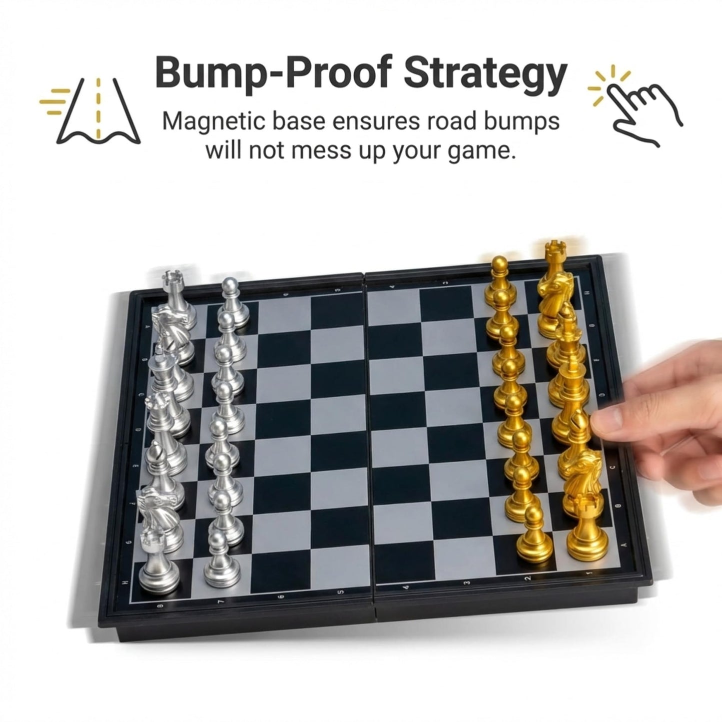 Premium Magnetic Chess Set – Gold & Silver Metallic Pieces | 8" x 8" inch Folding Board