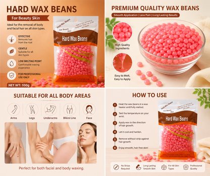 Imported Premium Hard Wax Beans 100g | Stripless Hair Removal Wax | Face, Arms, Legs & Bikini Waxing | All Skin Types