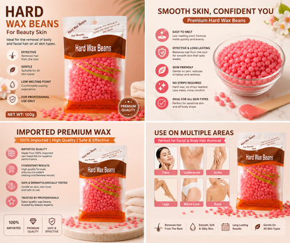 Imported Premium Hard Wax Beans 100g | Stripless Hair Removal Wax | Face, Arms, Legs & Bikini Waxing | All Skin Types