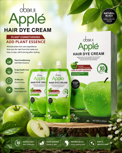 Oberui Apple Plant Essence Hair Dye Cream – Natural Black Long-Lasting Hair Color (500ml + 500ml)