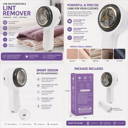 USB Rechargeable Lint Remover | Electric Fabric Shaver | Clothes Fuzz Remover.