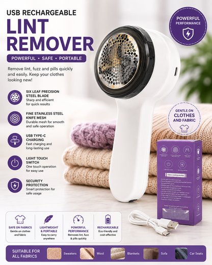 USB Rechargeable Lint Remover | Electric Fabric Shaver | Clothes Fuzz Remover.