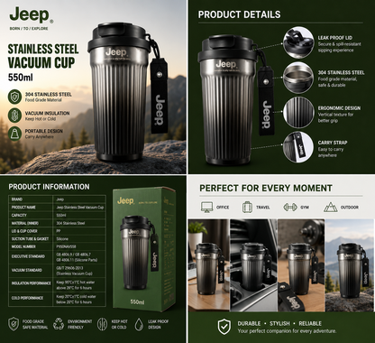 Jeep 550ml Stainless Steel Vacuum Insulated Travel Mug