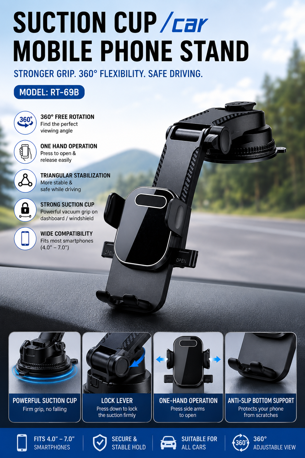 RT-69B Premium Suction Cup Car Mobile Holder
