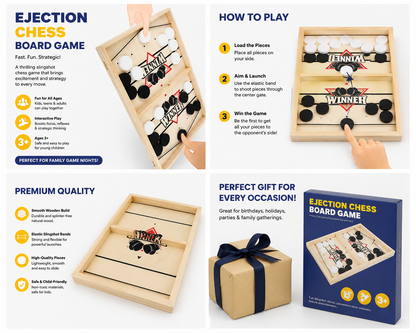 Ejection Chess Board Game – Fast Sling Puck Wooden Family Table Game.