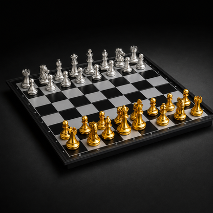 Premium Magnetic Chess Set – Gold & Silver Metallic Pieces | 14" x 14" inch Folding Board.