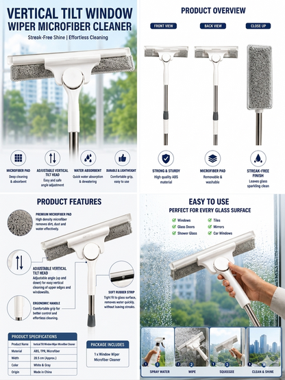 2-in-1 Telescopic Window Wiper & Microfiber Cleaner