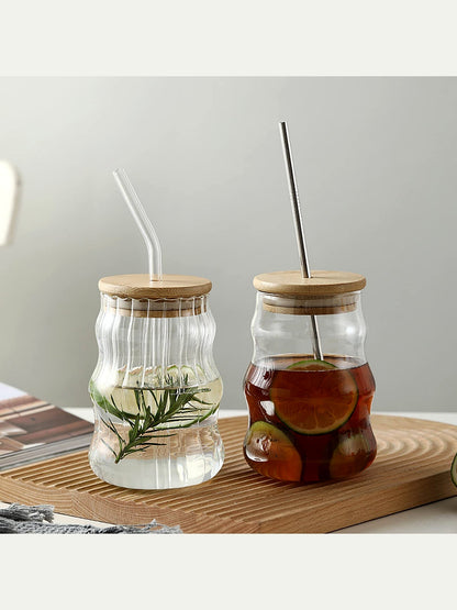 Glass Retro French Style Glass Cups, Vintage Drinking Glassware with Wave Shape Design.