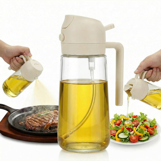 2 in 1 Oil Spray Bottle & Oil Dispenser – 500ML Glass Oil Sprayer for Cooking