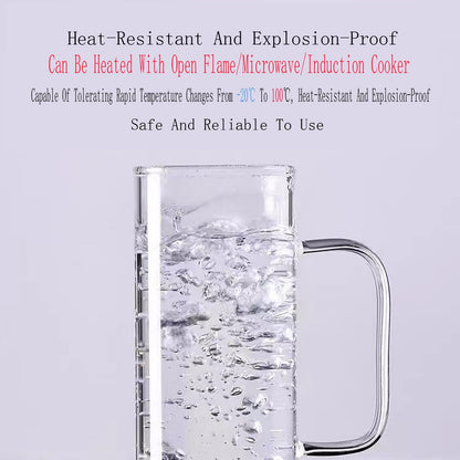 Clear Glass Square Cup With Lids and Straws, 400ml.