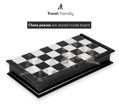 Premium Magnetic Chess Set – Gold & Silver Metallic Pieces | 14" x 14" inch Folding Board.
