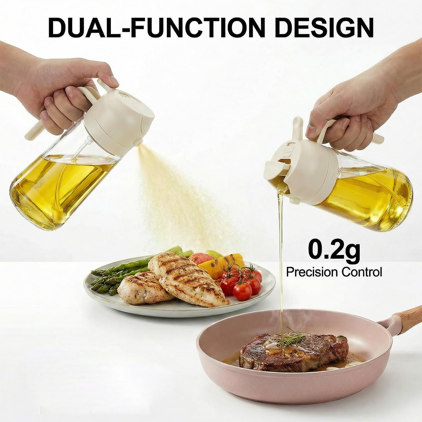 2 in 1 Oil Spray Bottle & Oil Dispenser – 500ML Glass Oil Sprayer for Cooking