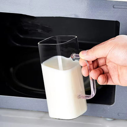 Clear Glass Square Cup With Lids and Straws, 400ml.