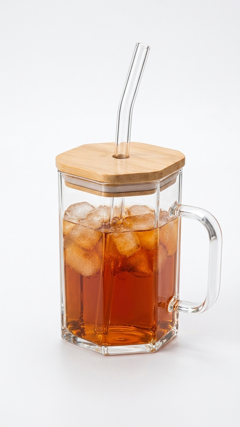 Premium Glass Mug 400ml – Bamboo Lid & Reusable Glass Straw