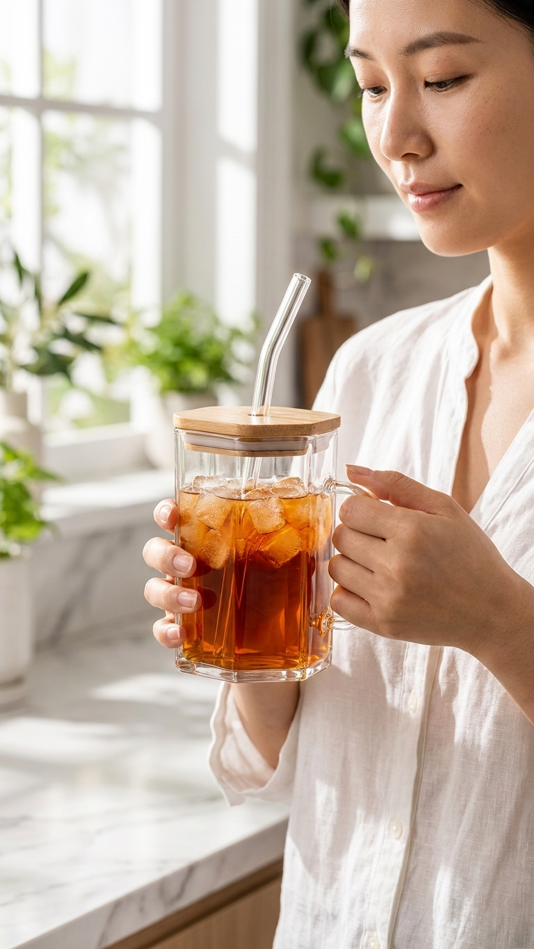 Premium Glass Mug 400ml – Bamboo Lid & Reusable Glass Straw