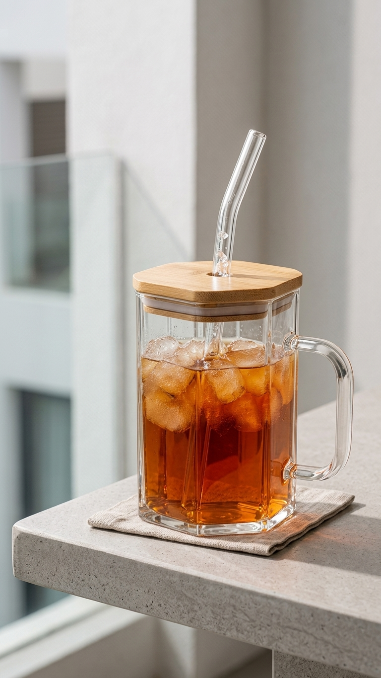 Premium Glass Mug 400ml – Bamboo Lid & Reusable Glass Straw